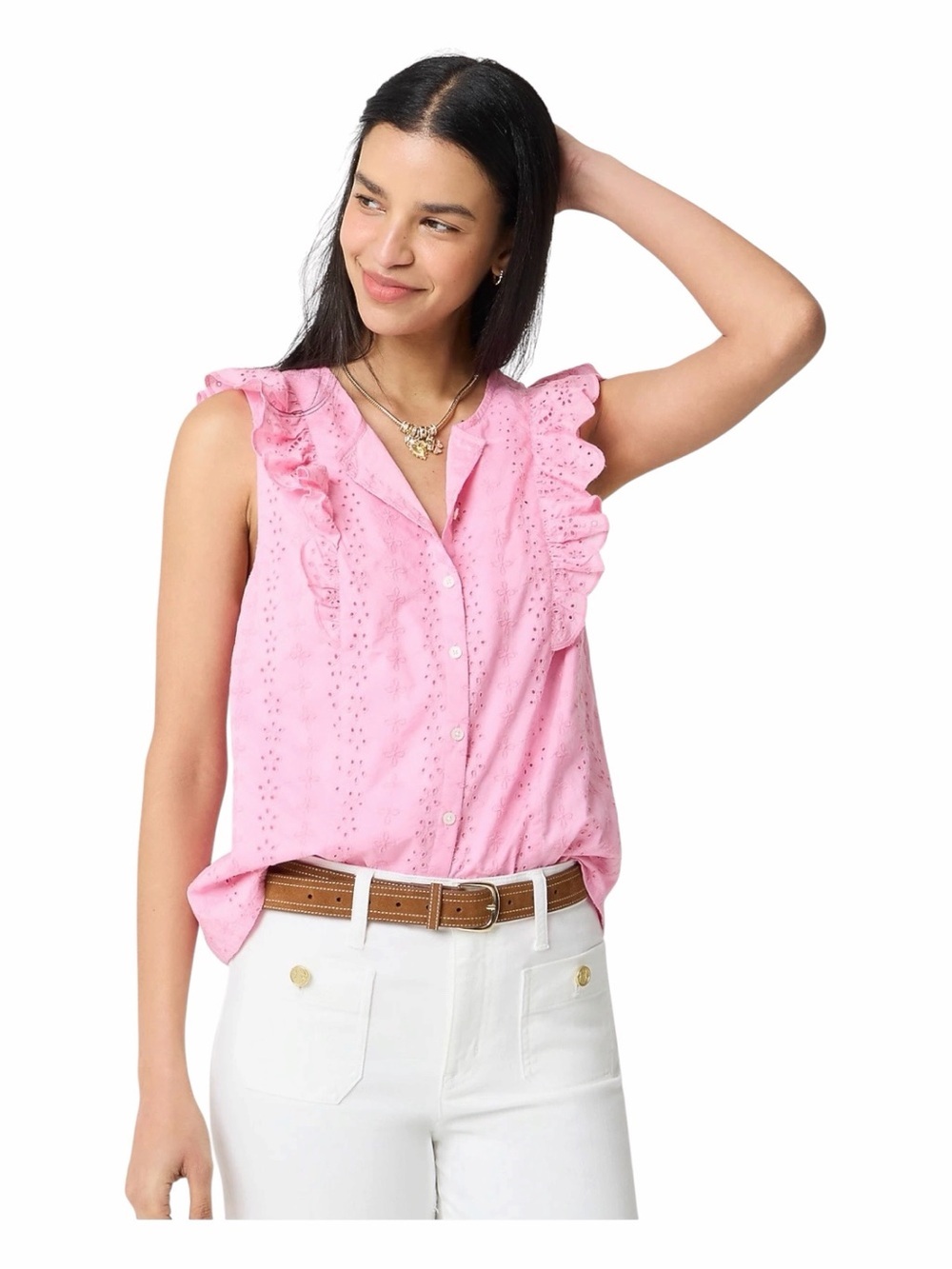 NWT! J. Crew Spring Blossom Cotton Eyelet Flutter Sleeve Top. Size Large.